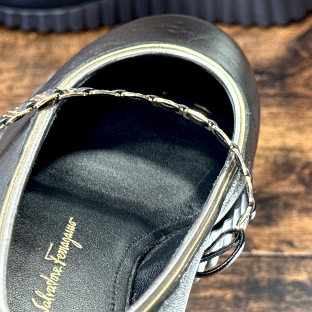 ☆即発 フェラガモ SANDY 厚底 バレエ 黒 6.5C 極美品 ナッパレザー