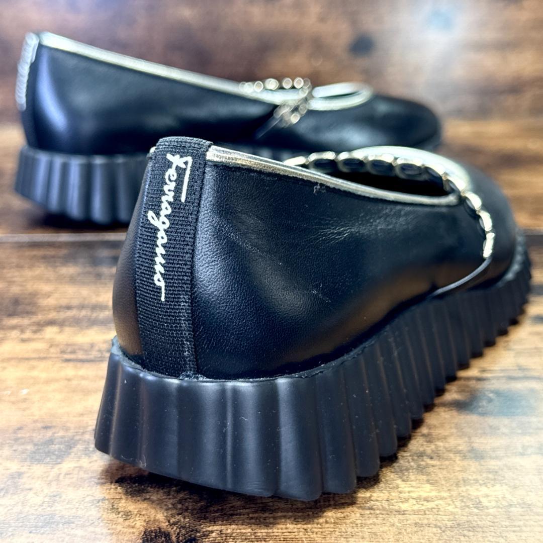 ☆即発 フェラガモ SANDY 厚底 バレエ 黒 6.5C 極美品 ナッパレザー