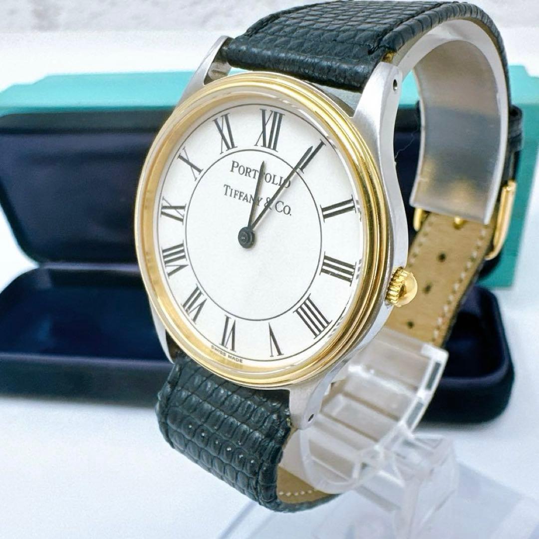 稼働 TIFFANY ティファニー 腕時計 ポートフォリオ 純正ベルト 付属品