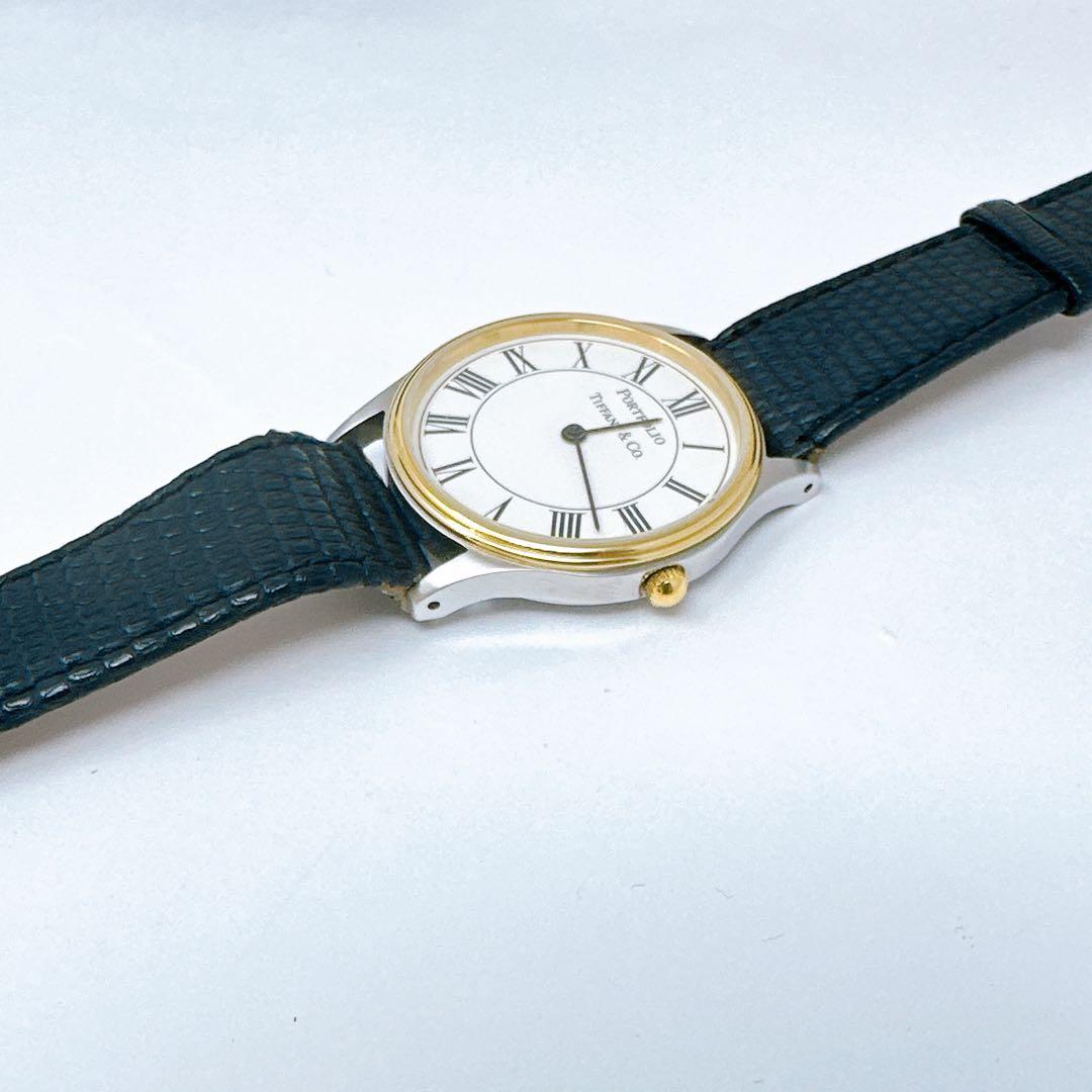 稼働 TIFFANY ティファニー 腕時計 ポートフォリオ 純正ベルト 付属品