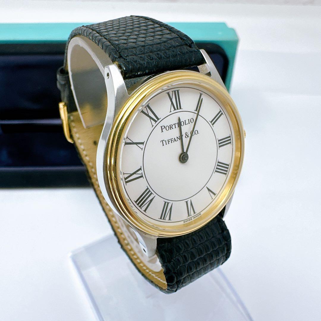 稼働 TIFFANY ティファニー 腕時計 ポートフォリオ 純正ベルト 付属品