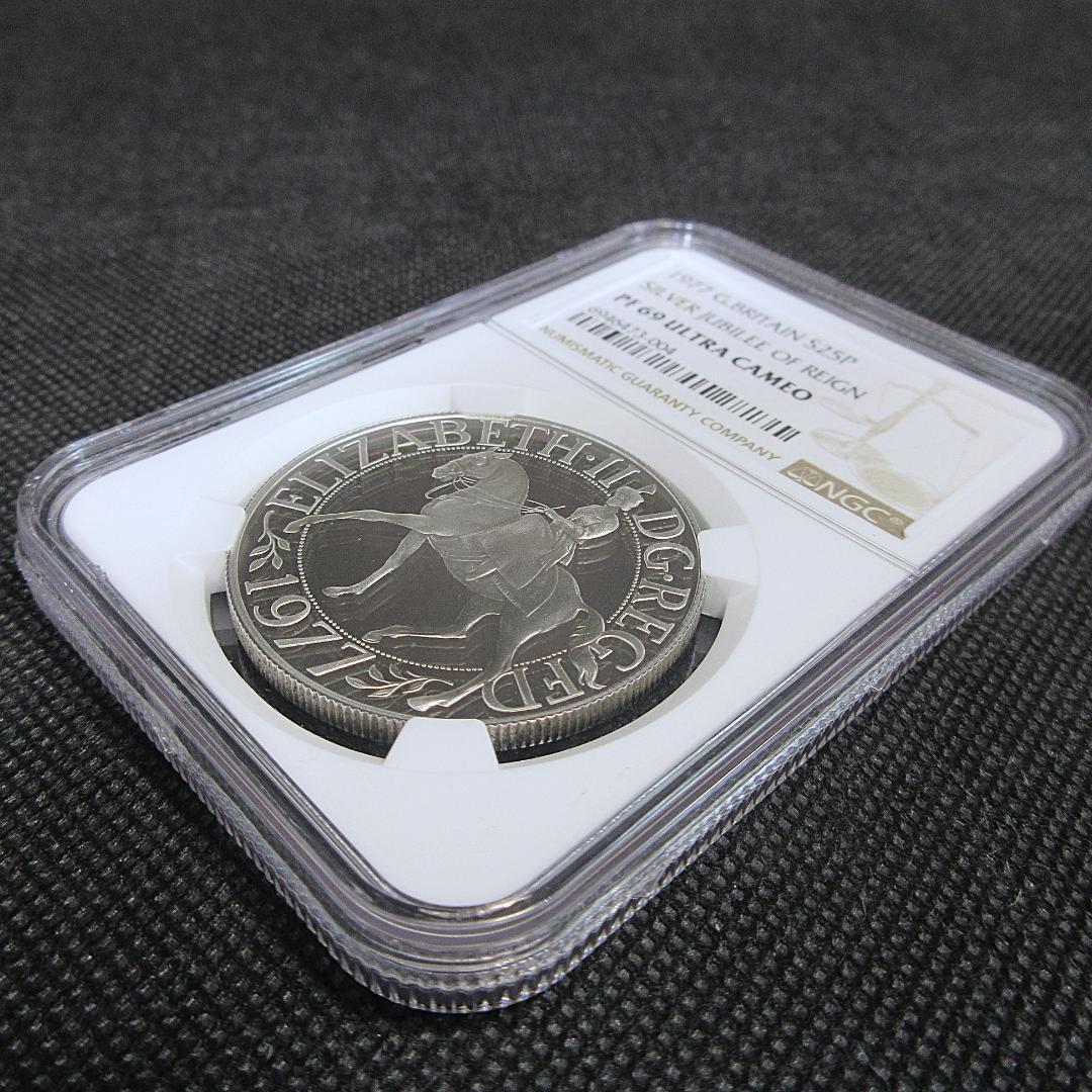 1977 イギリス 25ペンス銀貨 シルバージュビリー NGC 