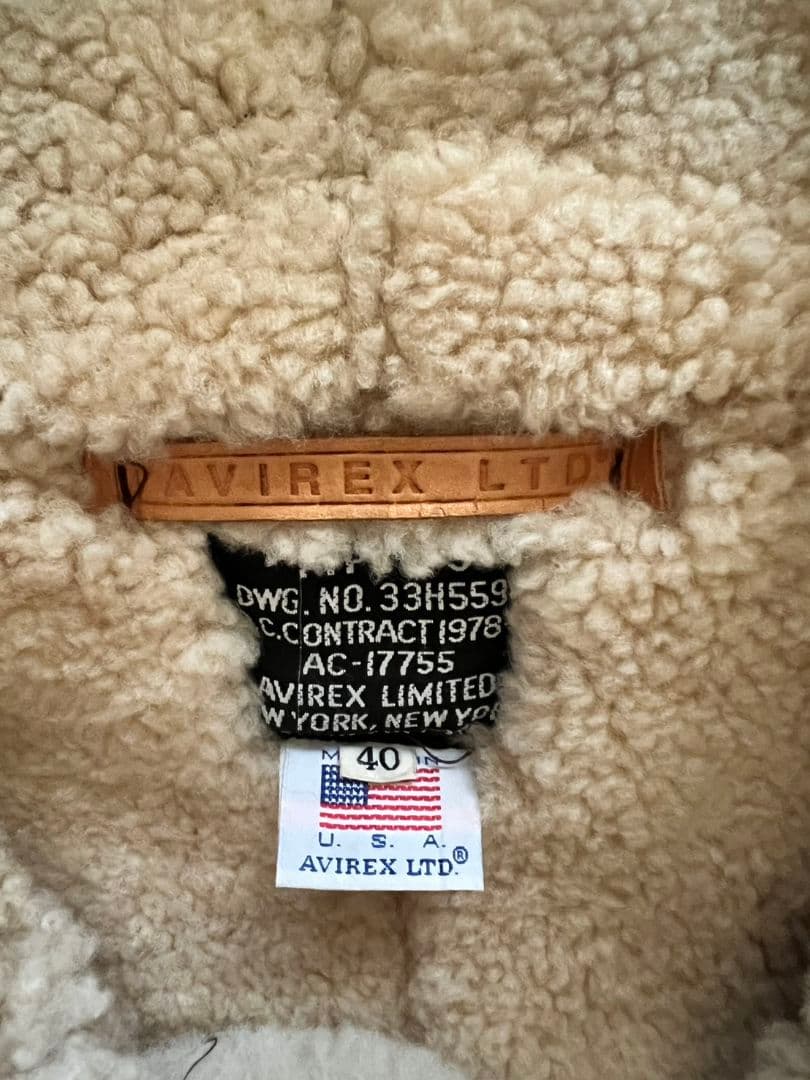AVIREX B-3 フライトジャケット リアルムートン USA製 サイズ40