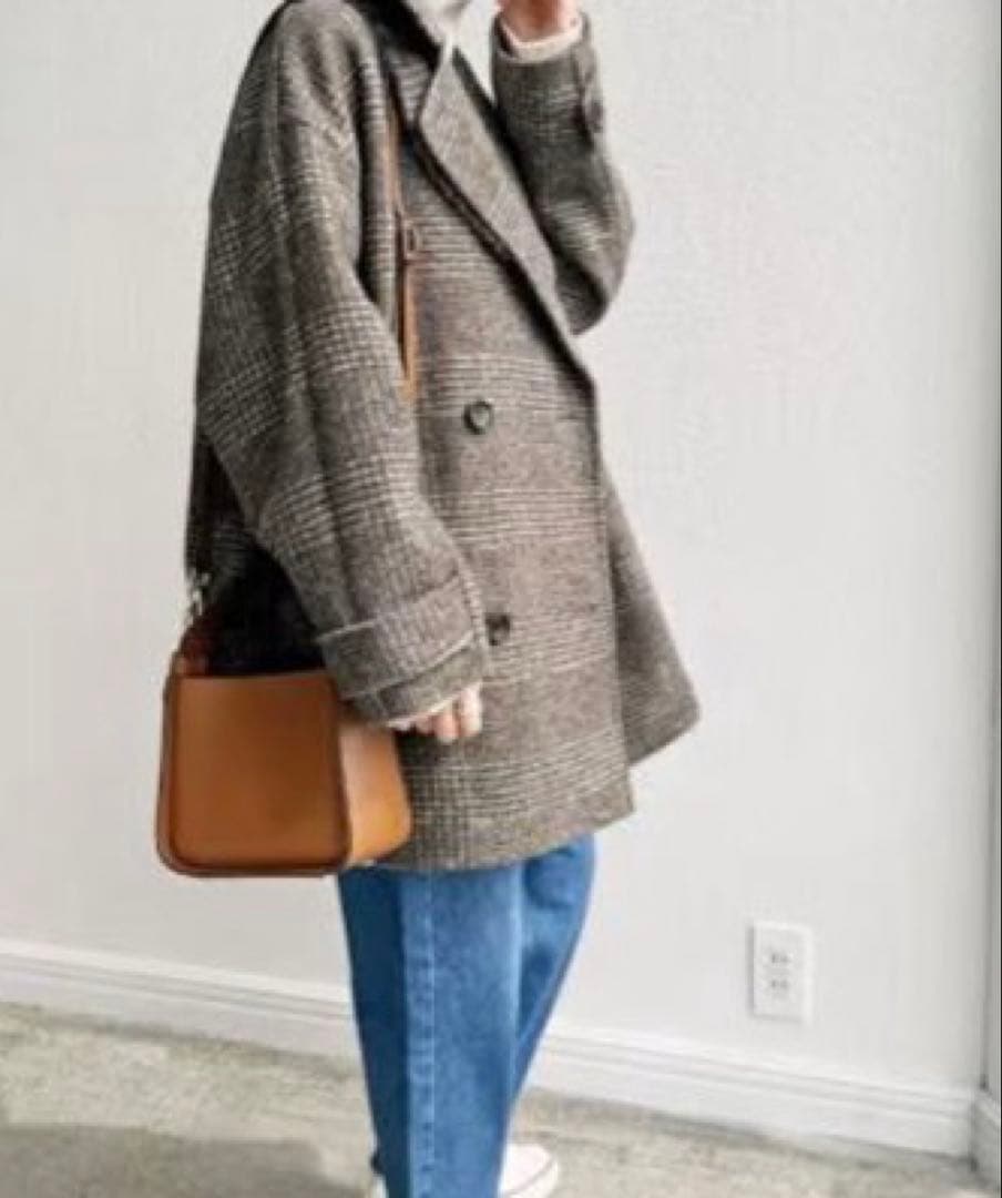 【値下げ中】スピックアンドスパン　Wスライバーチェックハーフコート ブラウン36