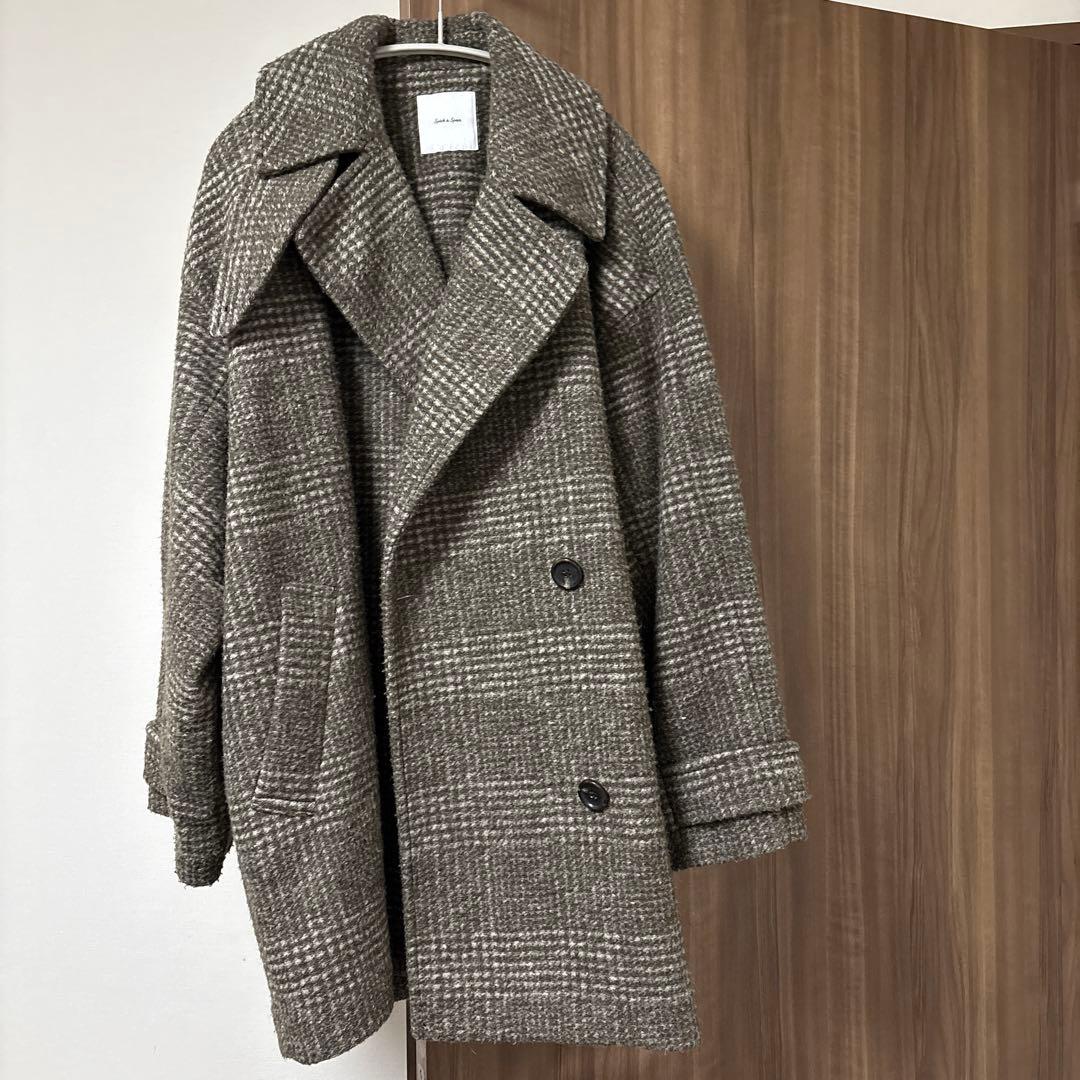 【値下げ中】スピックアンドスパン　Wスライバーチェックハーフコート ブラウン36