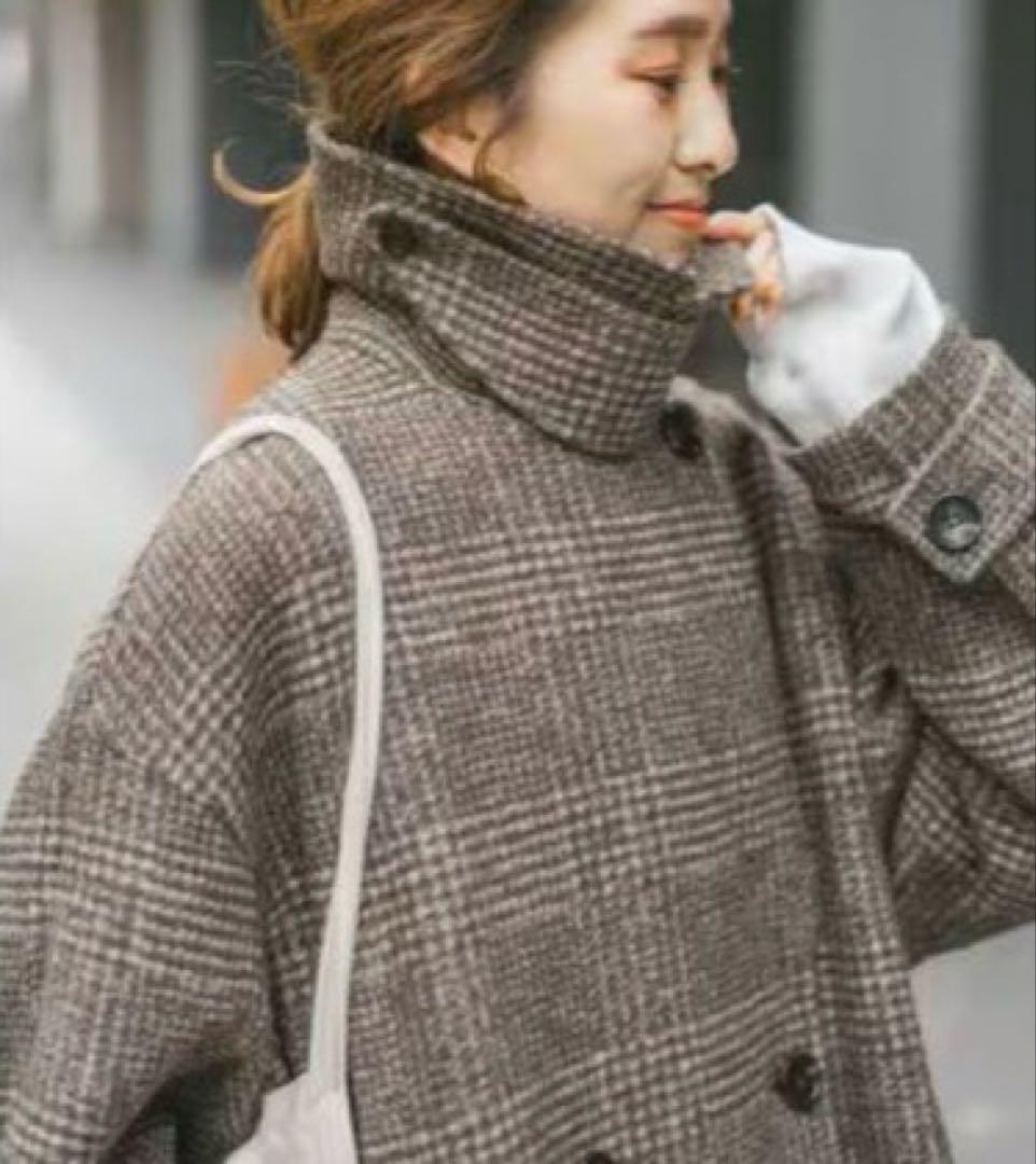 【値下げ中】スピックアンドスパン　Wスライバーチェックハーフコート ブラウン36