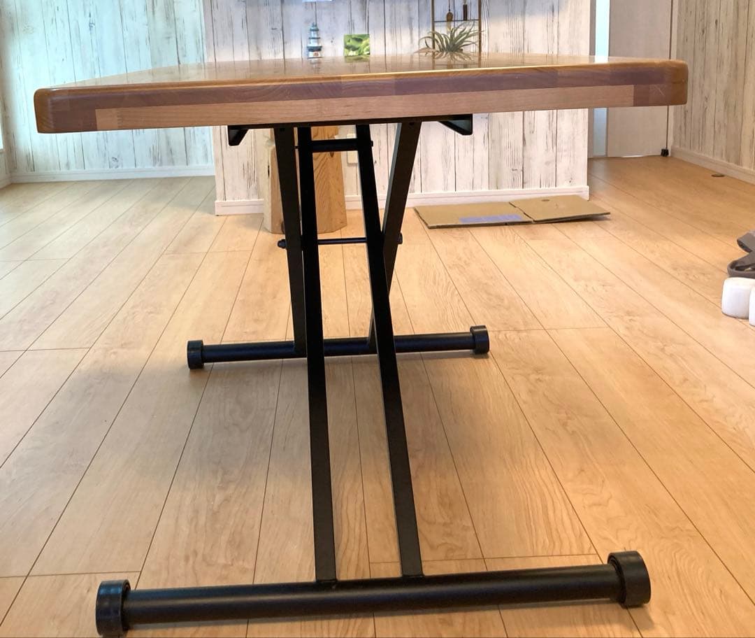 昇降式テーブル リフトテーブル ガス圧 無段階調節 （ライトブラウン）