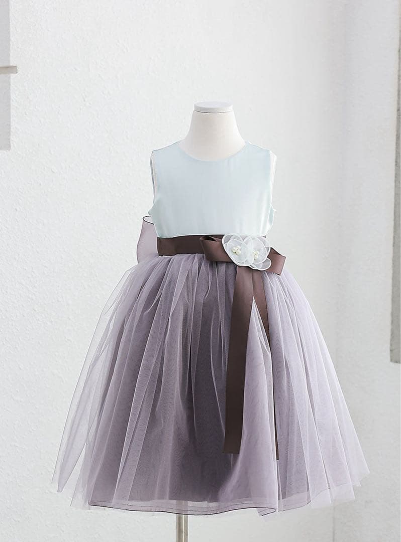 DRESCCO ミント×チャコールグレーフラワーコサージュドレス 135cm9号