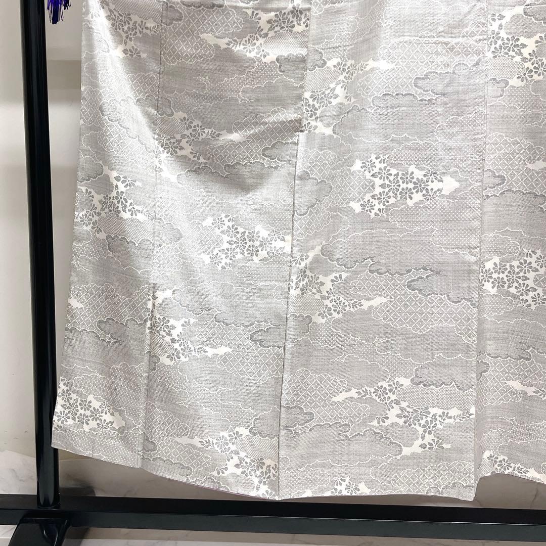 小紋　白大島紬　雲　菊花　籠目　着物　027k