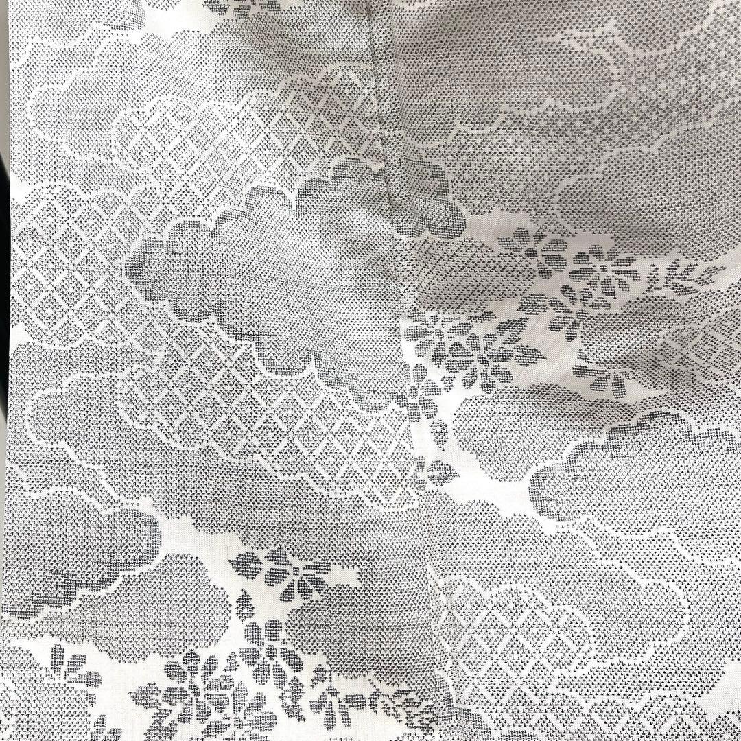 小紋　白大島紬　雲　菊花　籠目　着物　027k