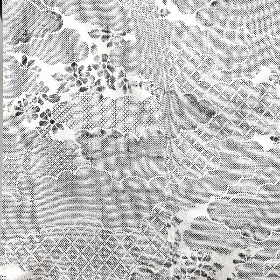 小紋　白大島紬　雲　菊花　籠目　着物　027k
