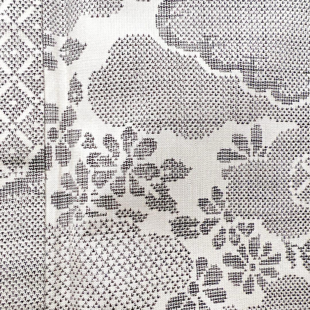 小紋　白大島紬　雲　菊花　籠目　着物　027k