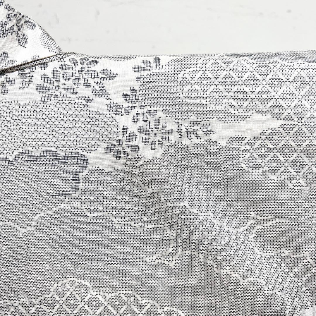 小紋　白大島紬　雲　菊花　籠目　着物　027k