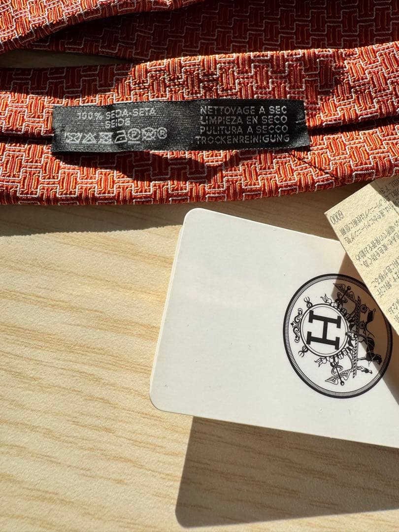 HERMES★シルク ネクタイ オレンジ系