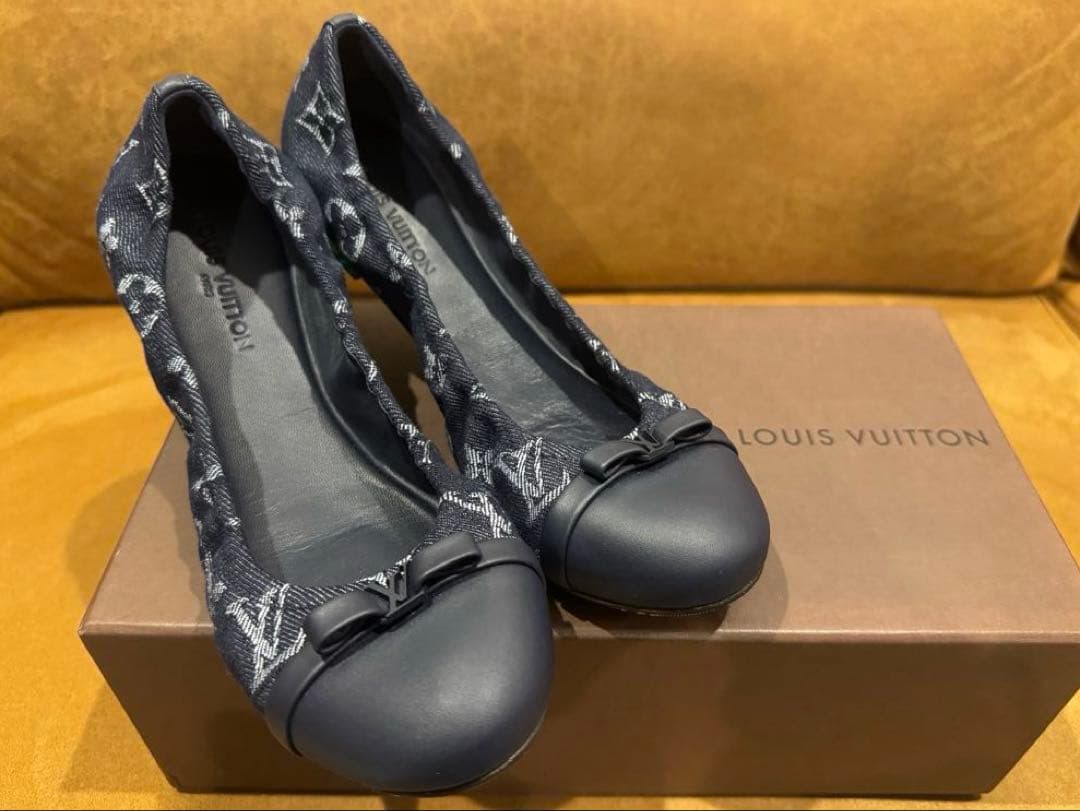 LOUIS VUITTON ロゴリボン デニム フラットシューズ