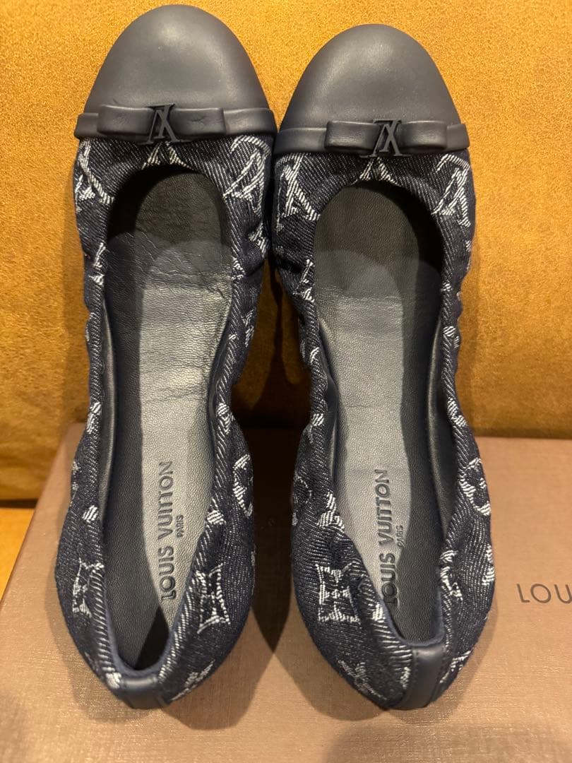 LOUIS VUITTON ロゴリボン デニム フラットシューズ
