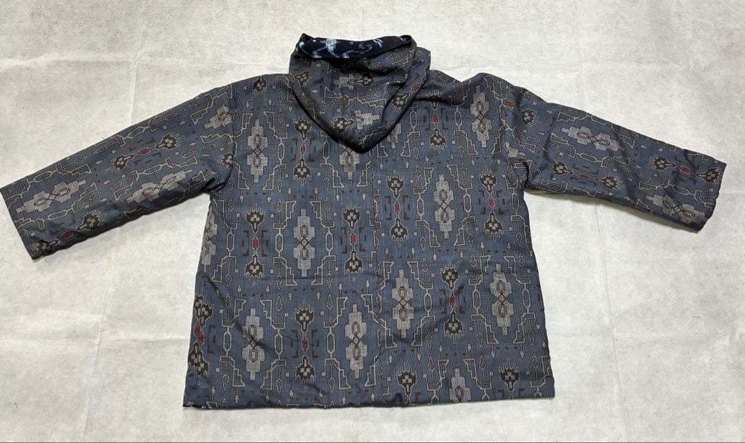 古布リメイク絣パッチワーク／大島紬のリバーシブルのパーカー