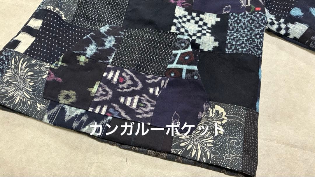 古布リメイク絣パッチワーク／大島紬のリバーシブルのパーカー