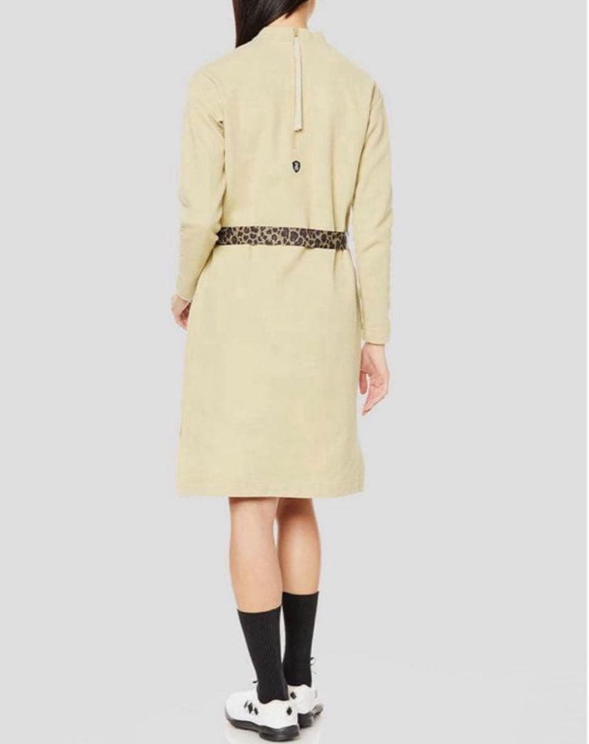 パーリーゲイツ　レオパード柄　長袖　モックネック　ワンピース　ベージュ　春秋