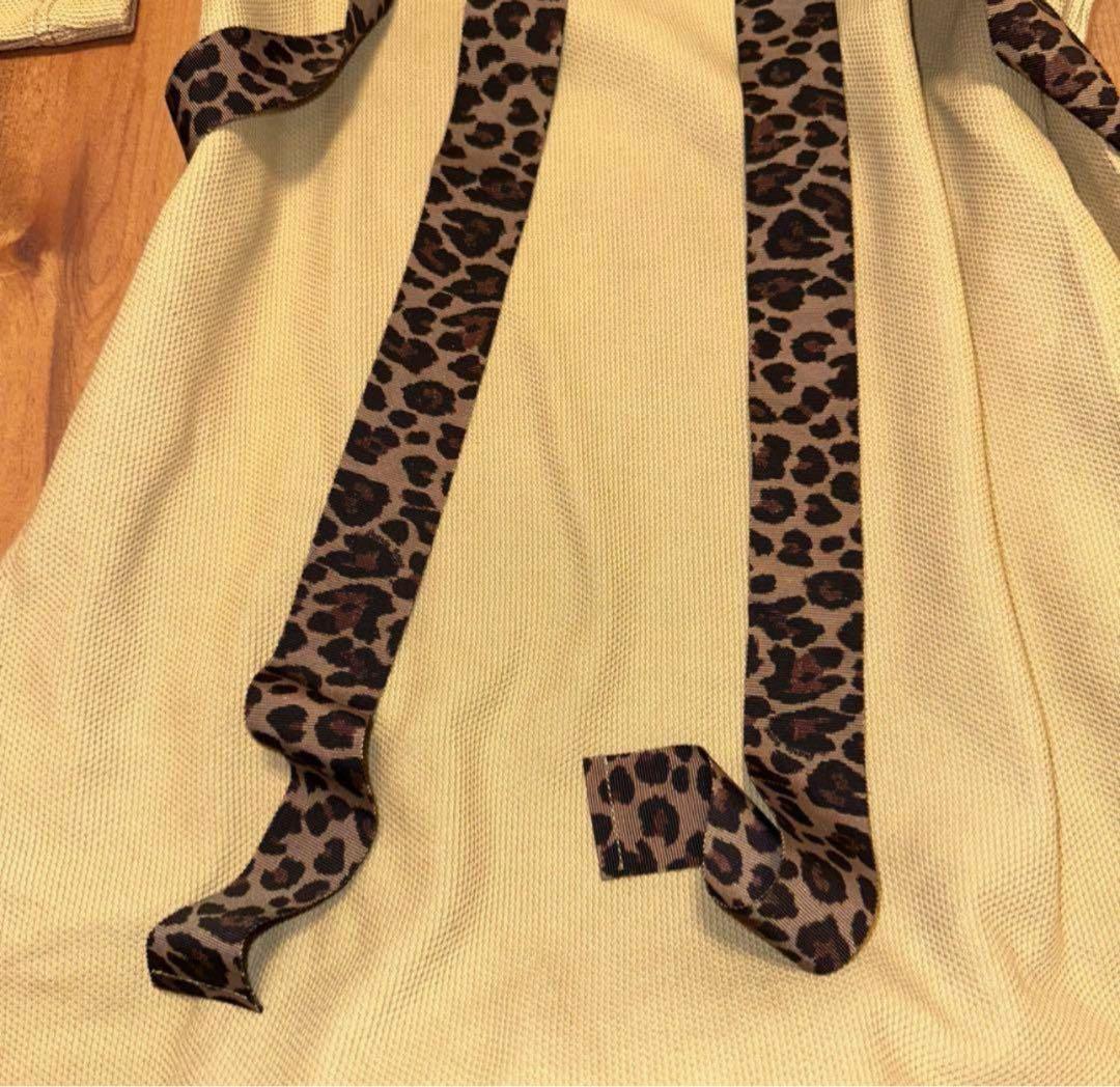 パーリーゲイツ　レオパード柄　長袖　モックネック　ワンピース　ベージュ　春秋