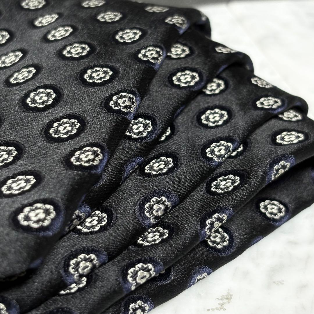 dunhill ネクタイ ブラック ネイビー ドット柄 光沢