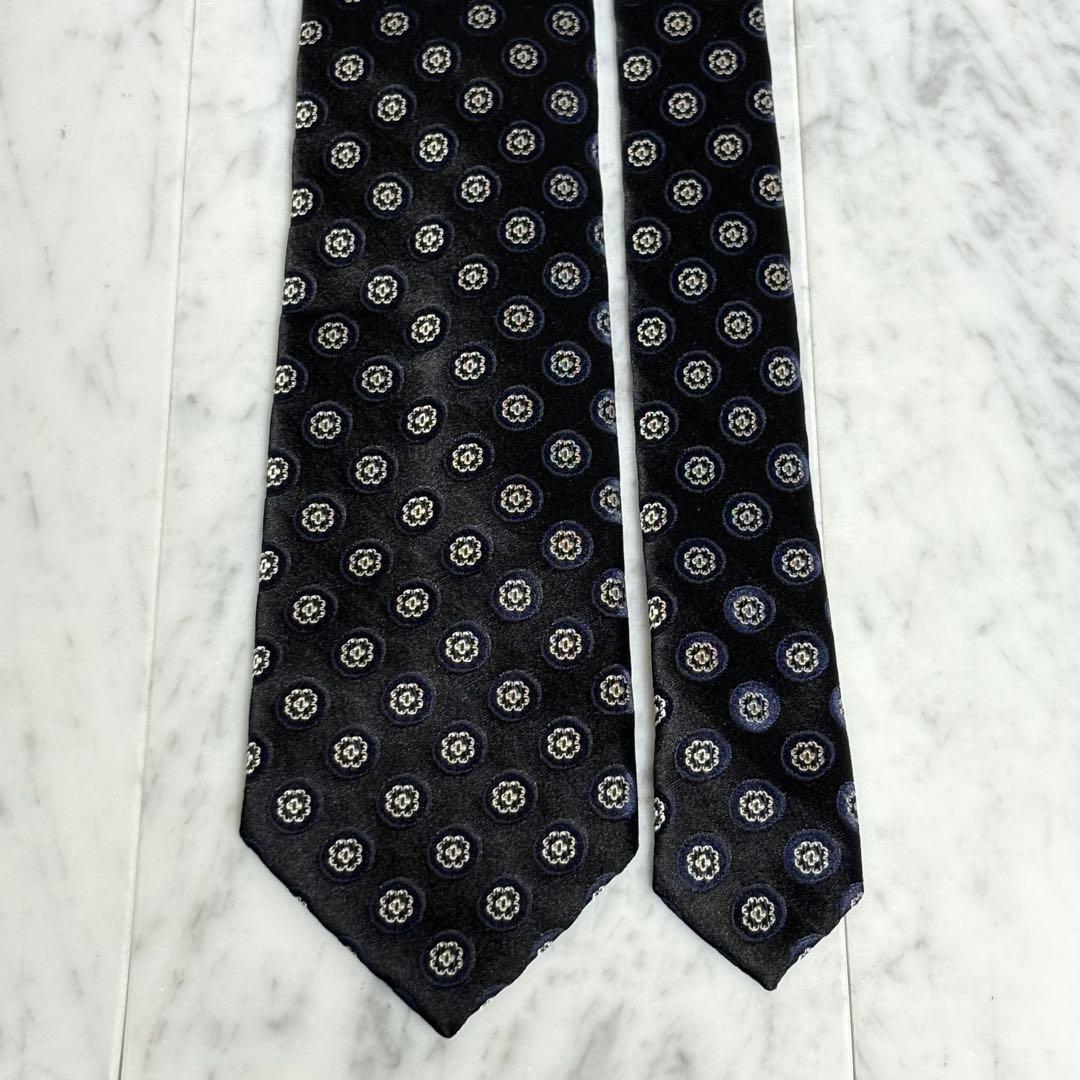 dunhill ネクタイ ブラック ネイビー ドット柄 光沢