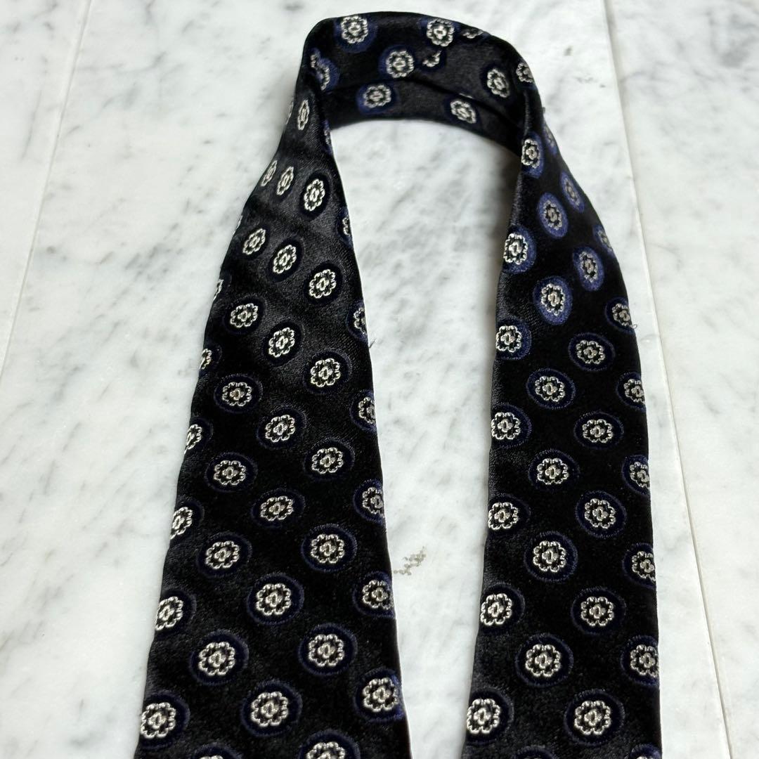 dunhill ネクタイ ブラック ネイビー ドット柄 光沢