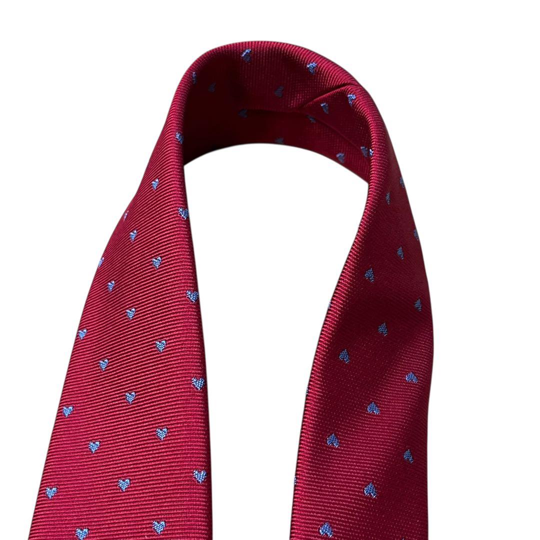 極美品　現行　エルメス　ネクタイ　ナロータイ　ハート柄　赤　レッド　刺繍