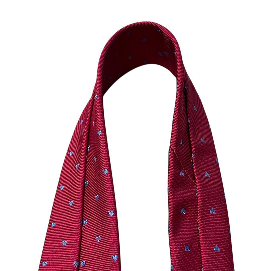 極美品　現行　エルメス　ネクタイ　ナロータイ　ハート柄　赤　レッド　刺繍