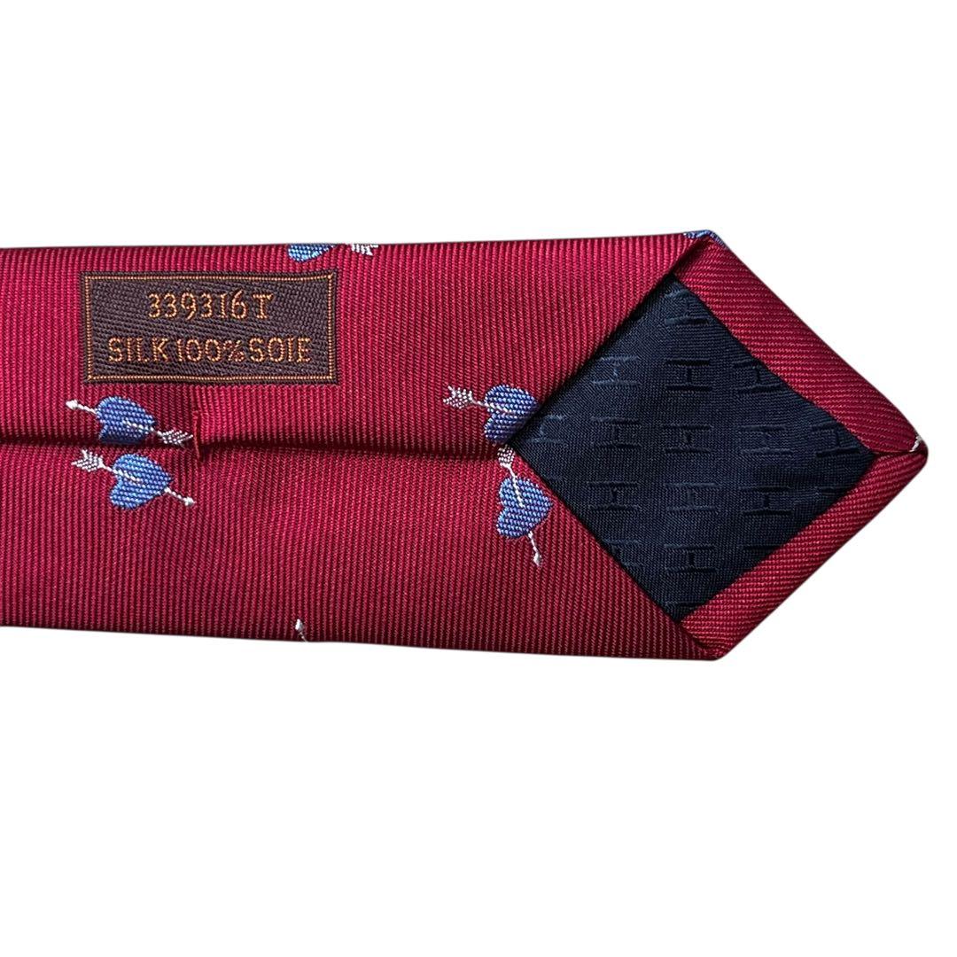 極美品　現行　エルメス　ネクタイ　ナロータイ　ハート柄　赤　レッド　刺繍