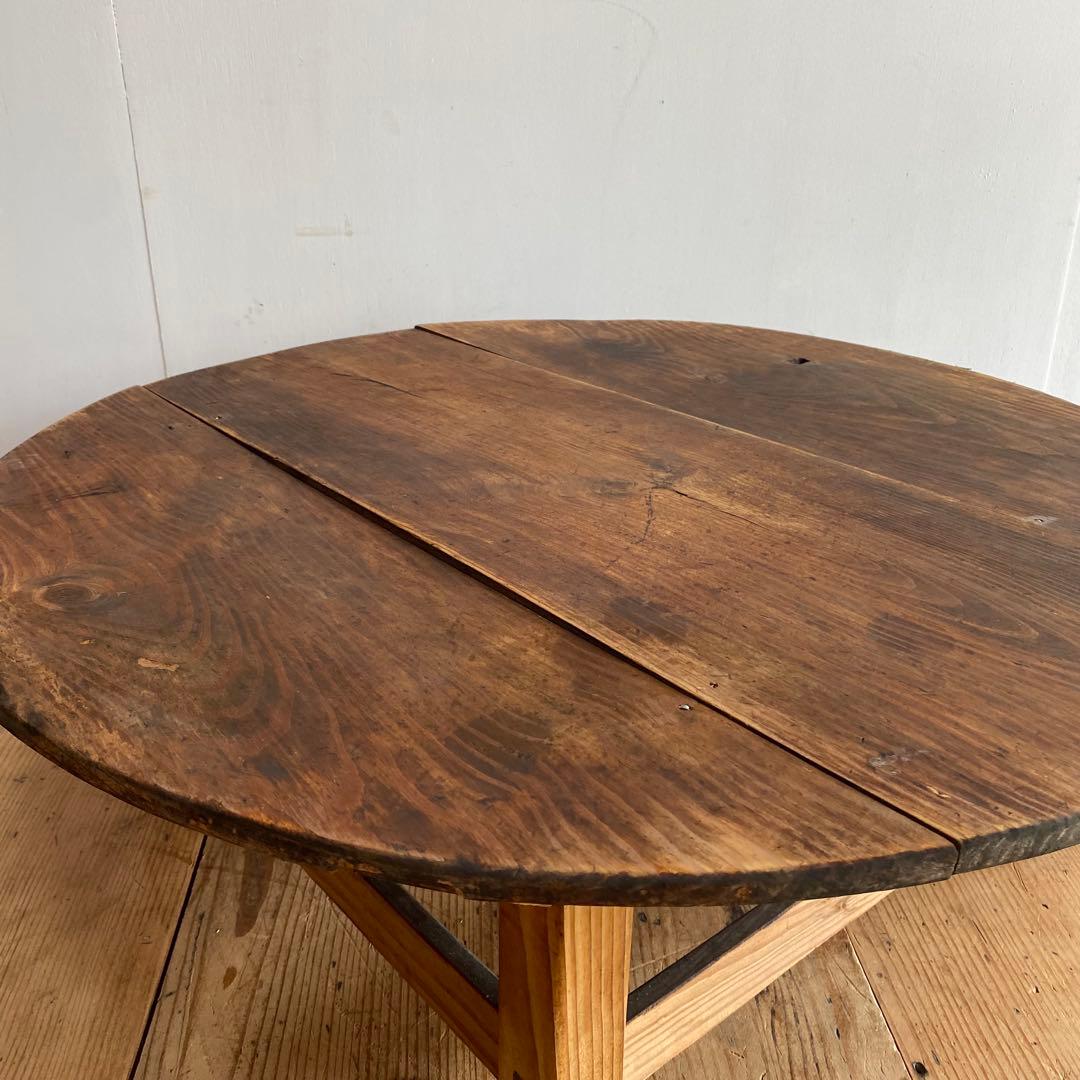 アンティーク ラウンド ローテーブル 丸 ちゃぶ台 座卓 展示台 無垢材z952