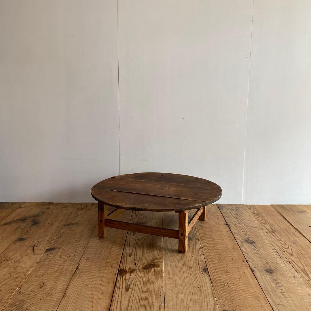 アンティーク ラウンド ローテーブル 丸 ちゃぶ台 座卓 展示台 無垢材z952