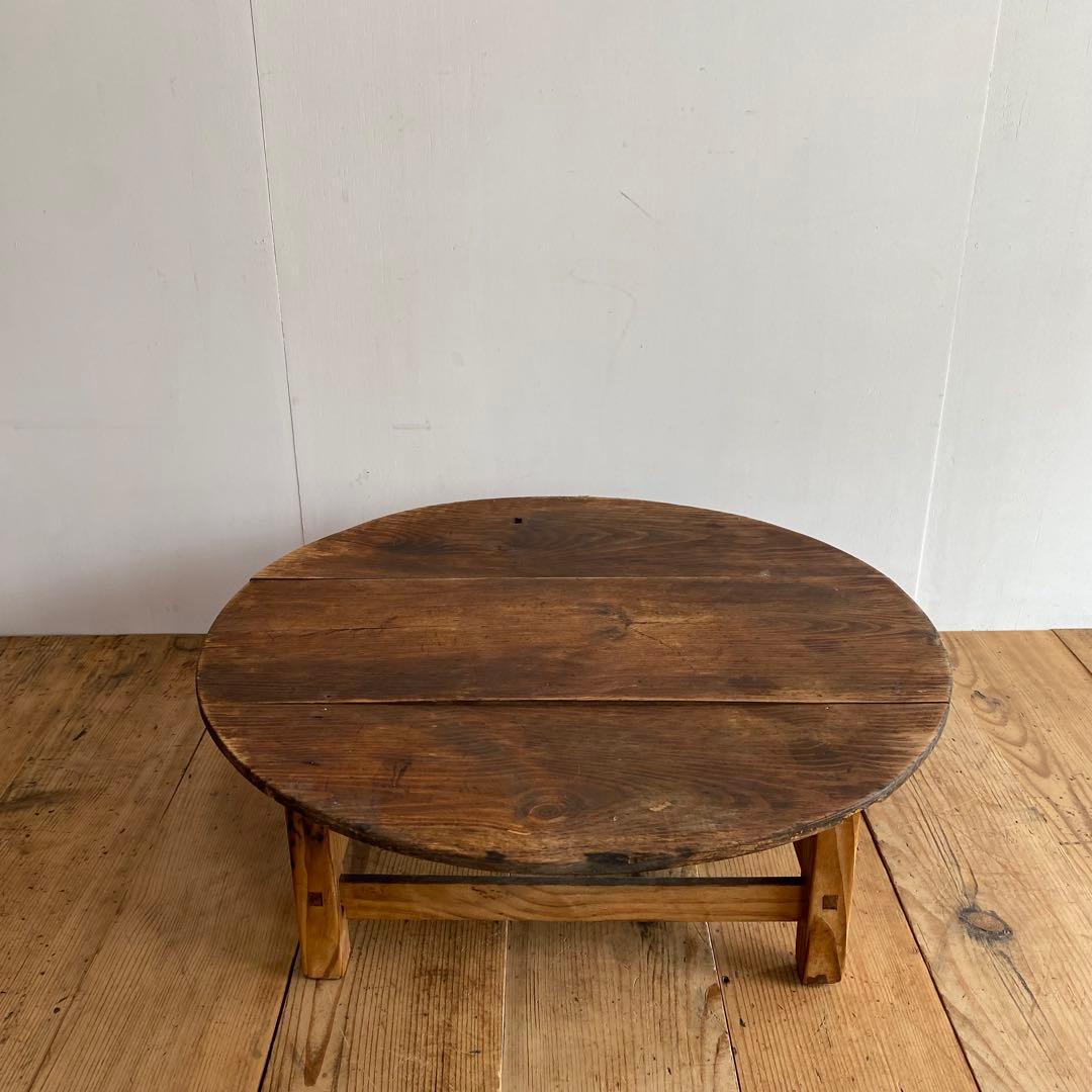 アンティーク ラウンド ローテーブル 丸 ちゃぶ台 座卓 展示台 無垢材z952