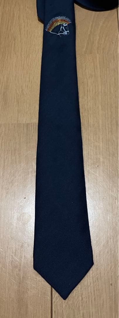 HERMES エルメス　ナロータイ ネクタイ ネイビー　刺繍