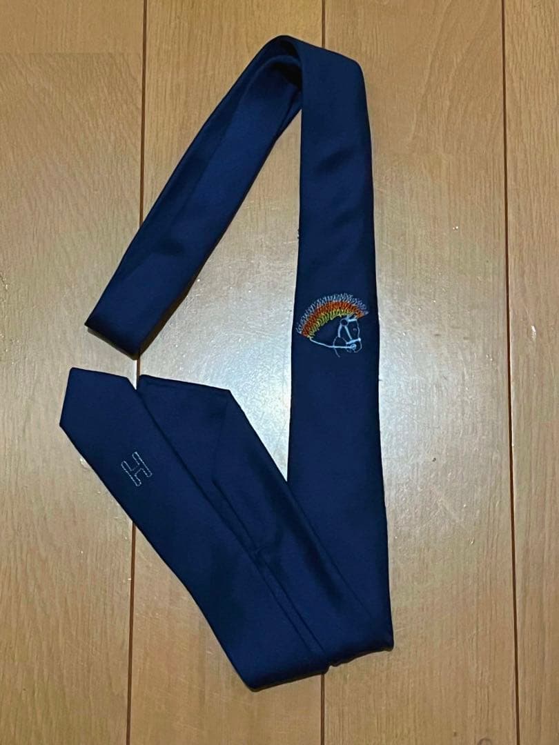 HERMES エルメス　ナロータイ ネクタイ ネイビー　刺繍