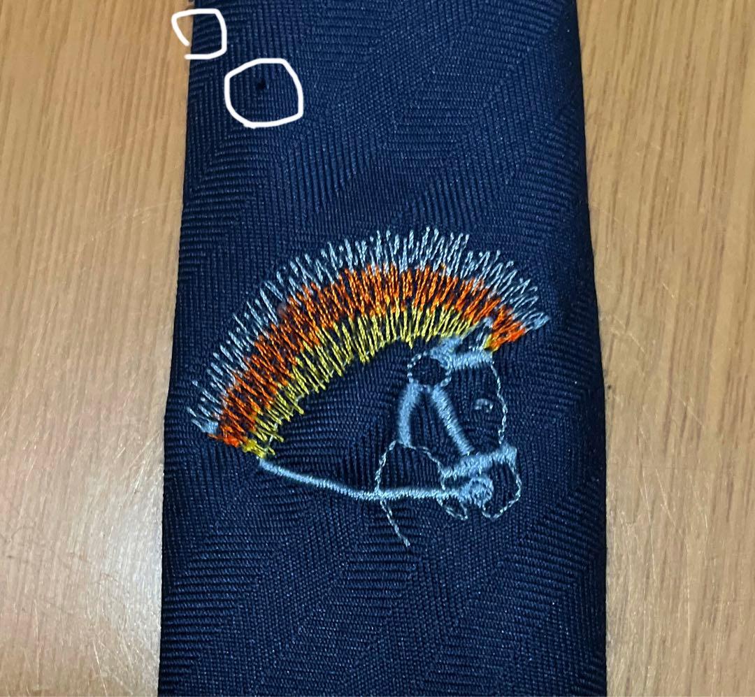 HERMES エルメス　ナロータイ ネクタイ ネイビー　刺繍