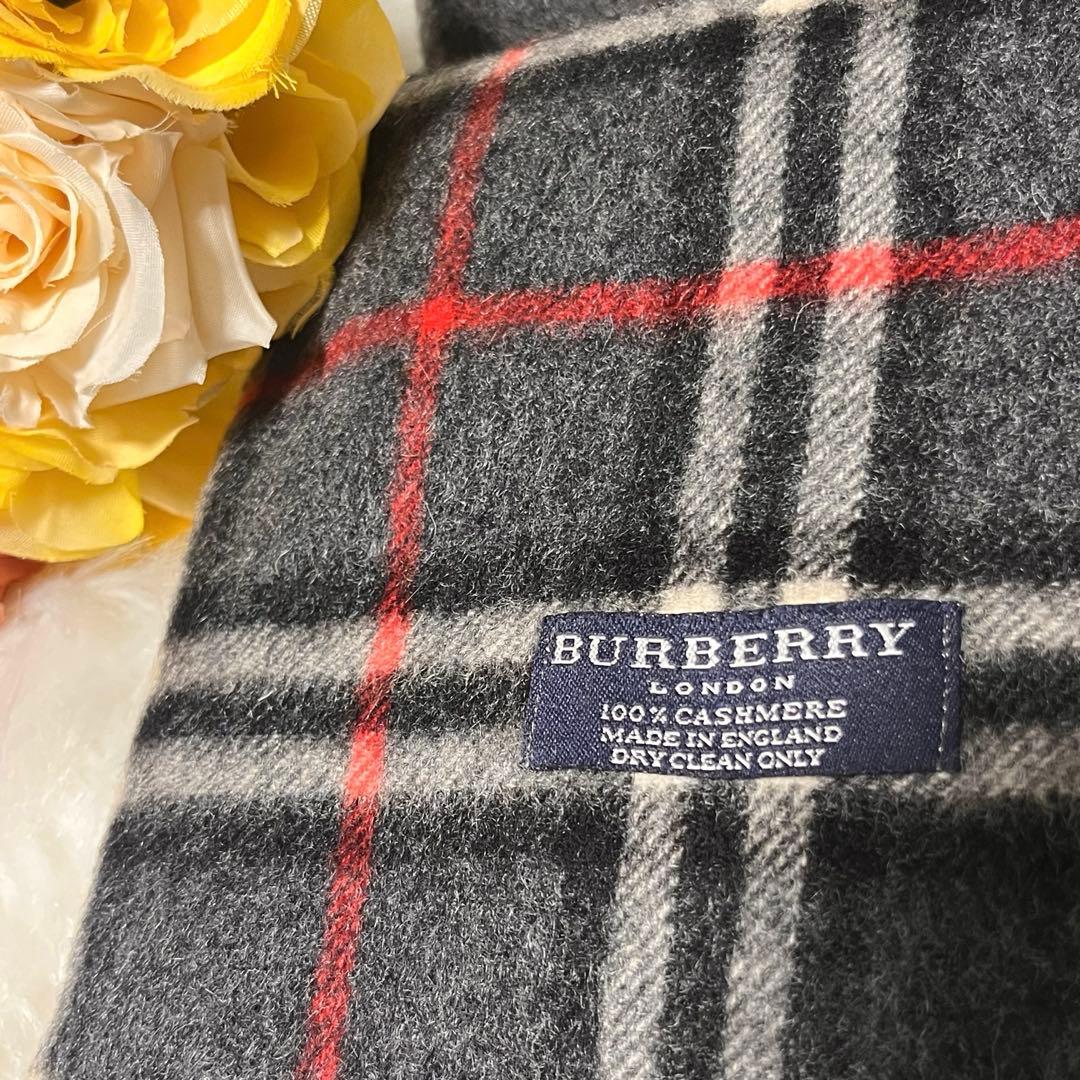 【美品】Burberry カシミヤ100% マフラー 英国製ノバチェックグレー