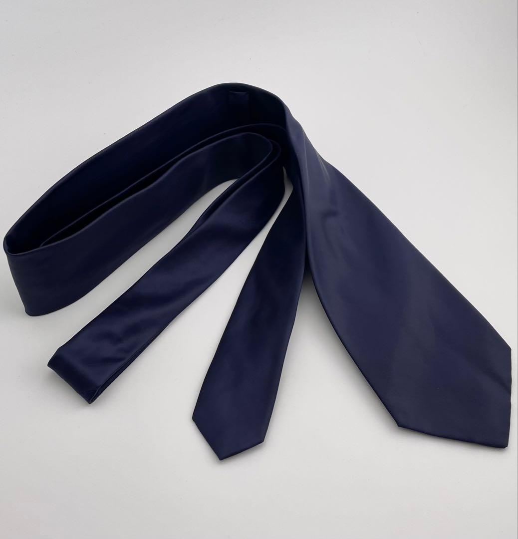 美品 プラダ ネクタイ ハイブランド ソリッドタイ ネイビー PRADA 無地