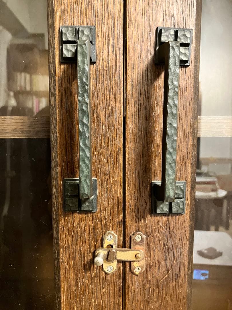 伊勢丹購入　書棚　ガラス戸　引き出し　シェルフ　木工　工芸　アンティークす