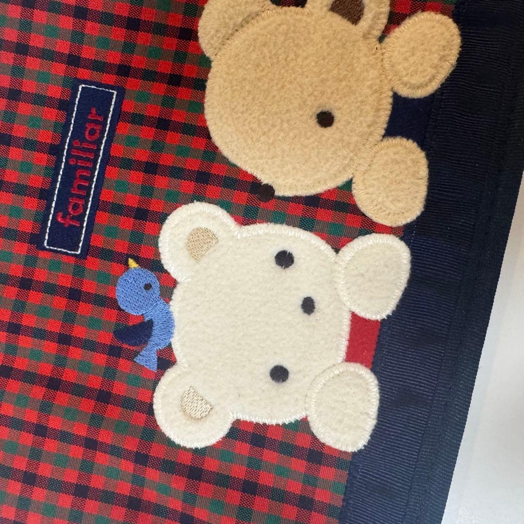ファミリア母子手帳ケース 赤黒チェック クマ刺繍