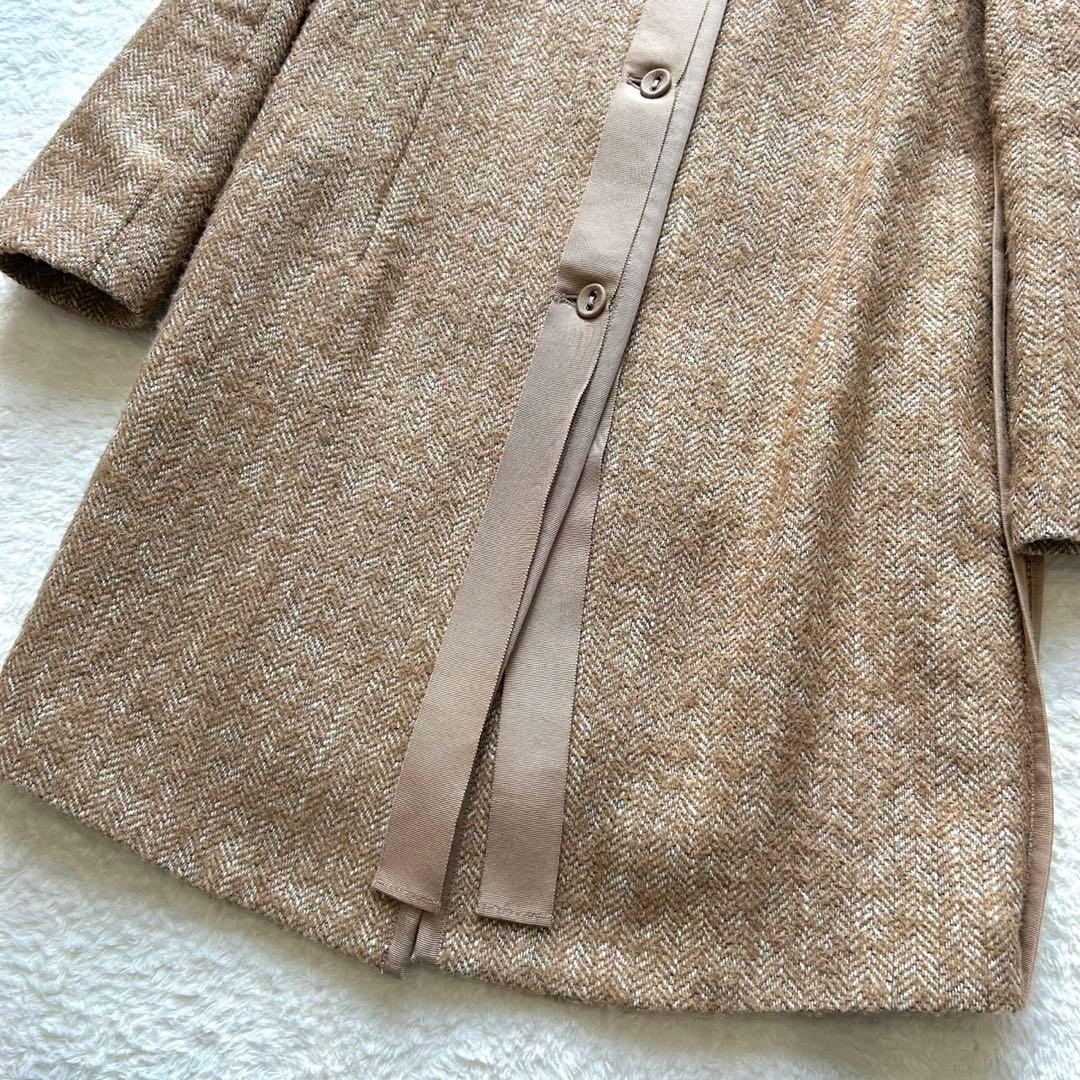 ランバンオンブルー　モヘア　アルパカ　ツイード　ノーカラーコート　ヘリンボーン