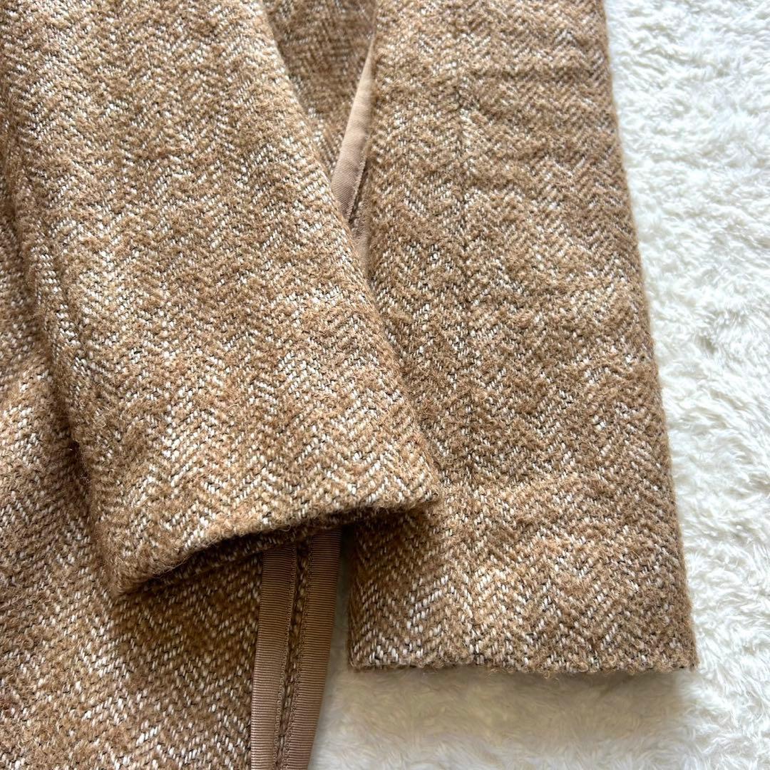ランバンオンブルー　モヘア　アルパカ　ツイード　ノーカラーコート　ヘリンボーン