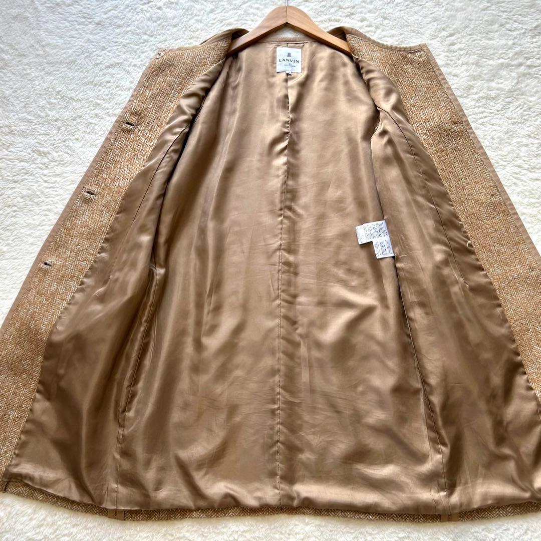 ランバンオンブルー　モヘア　アルパカ　ツイード　ノーカラーコート　ヘリンボーン