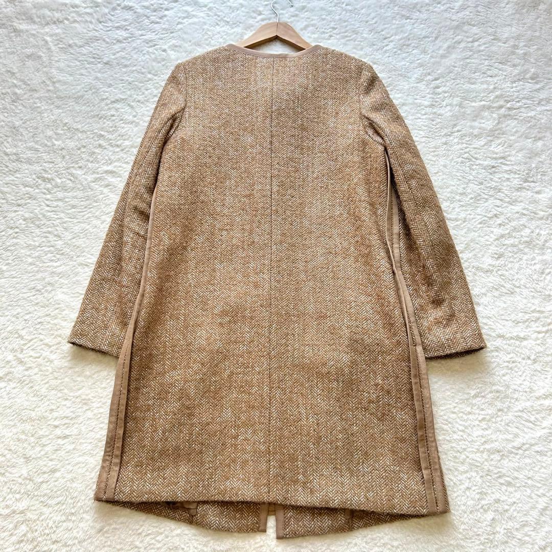 ランバンオンブルー　モヘア　アルパカ　ツイード　ノーカラーコート　ヘリンボーン