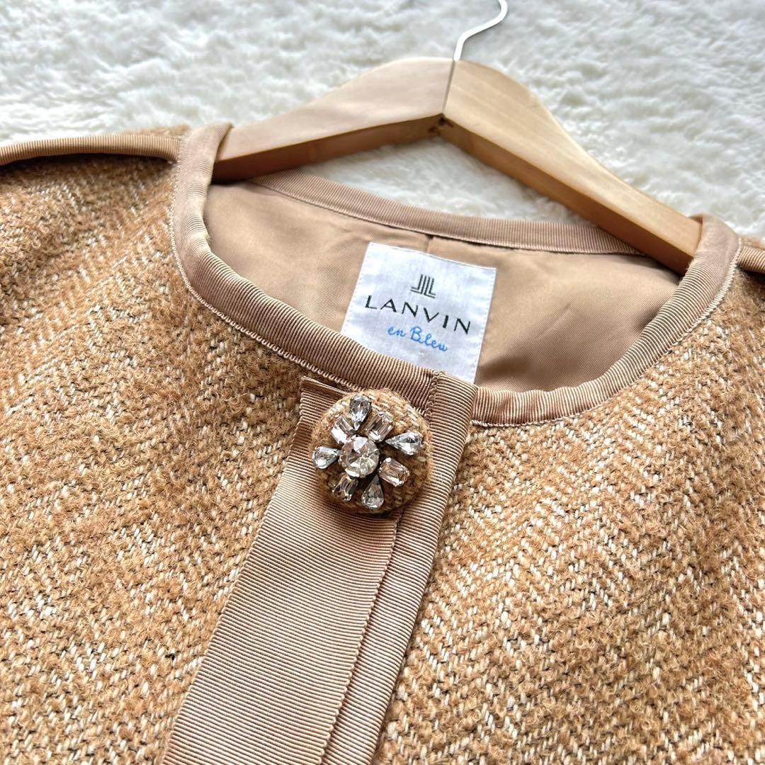 ランバンオンブルー　モヘア　アルパカ　ツイード　ノーカラーコート　ヘリンボーン