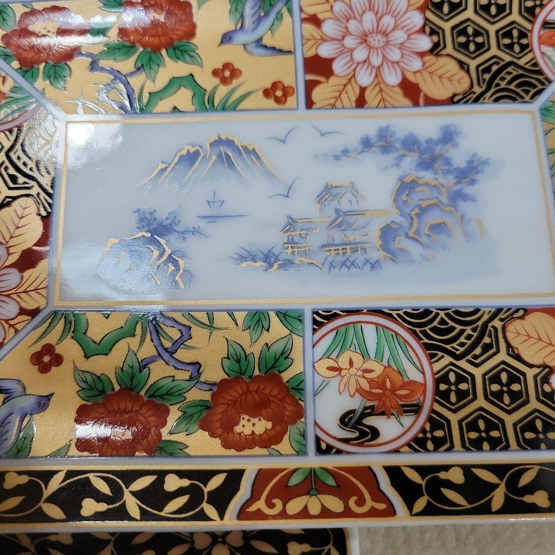 有田焼　弥生窯　角皿　金彩色絵　7枚セット　古伊万里　色絵　丸紋　銘々皿