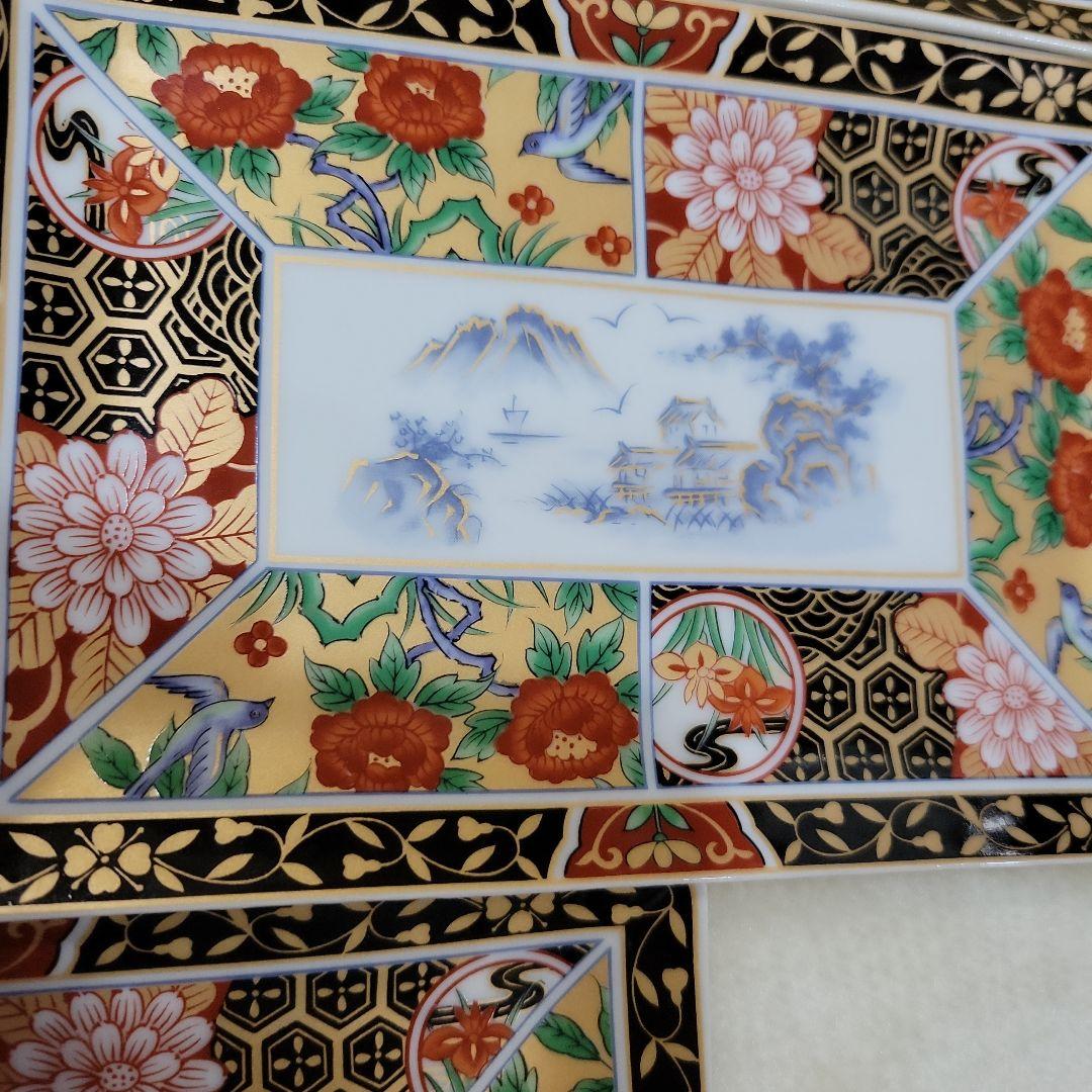 有田焼　弥生窯　角皿　金彩色絵　7枚セット　古伊万里　色絵　丸紋　銘々皿