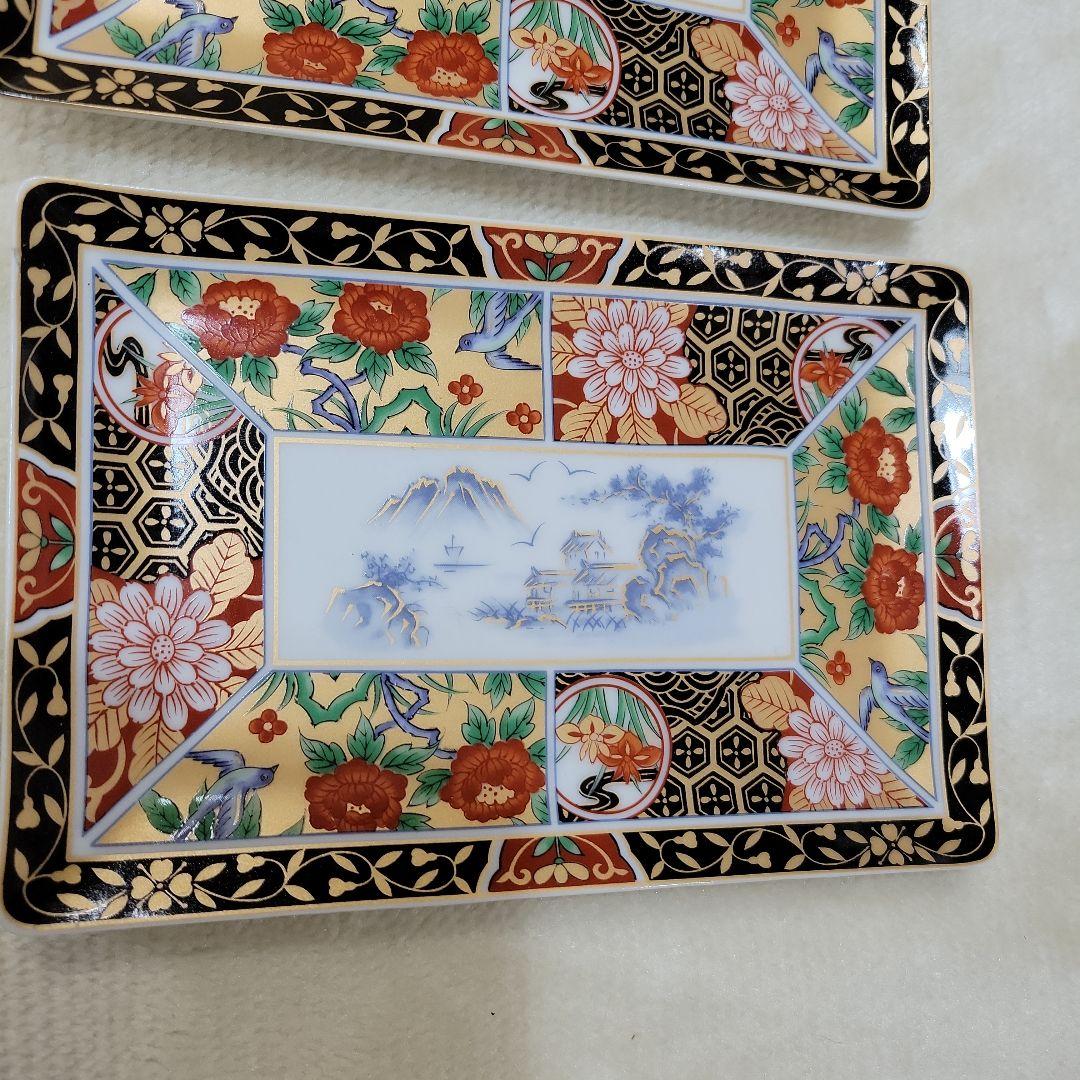 有田焼　弥生窯　角皿　金彩色絵　7枚セット　古伊万里　色絵　丸紋　銘々皿