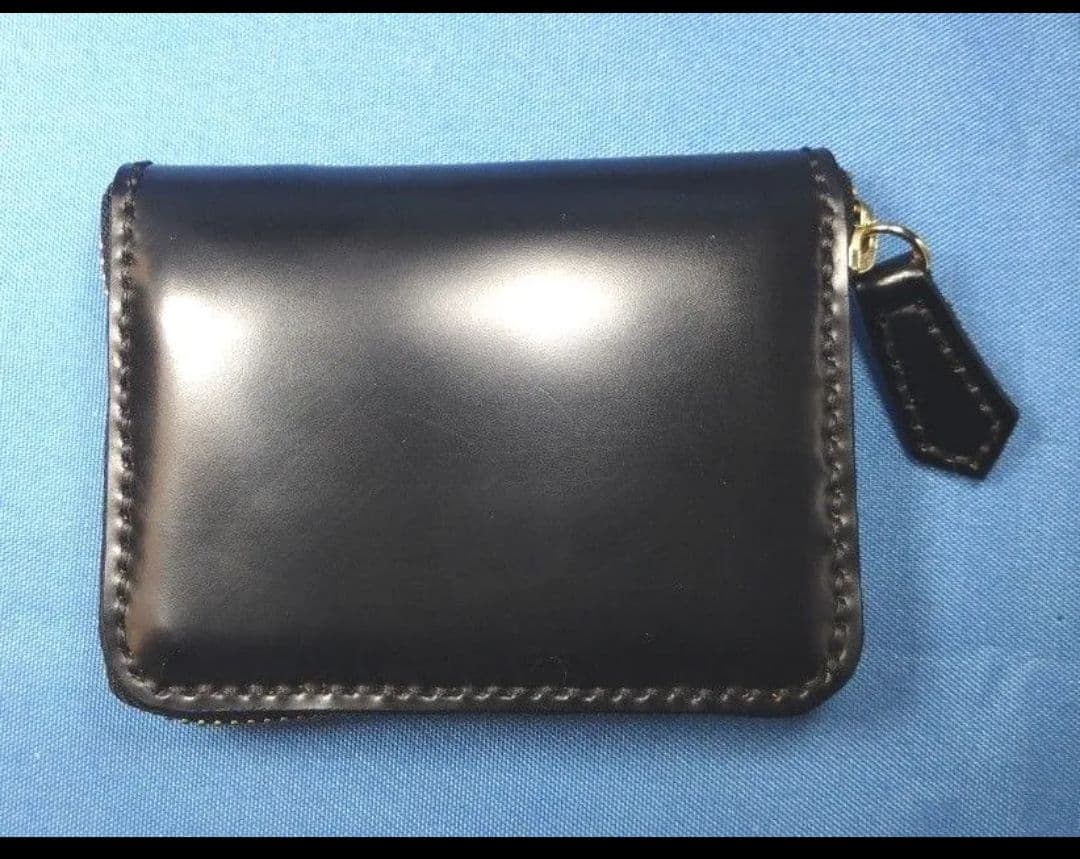 レザークラフト コードバン★HG 使い易いコンパクト小銭入れ 黒色【写真現品】