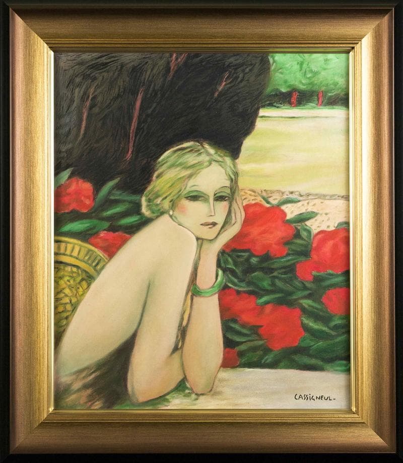 カシニョール　油彩　肉筆『婦人像』表と裏サイン　鑑定書　F8号　額装　b810